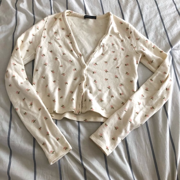 Brandy Melville Sweaters - Cream Button up Cardigan with pink flowers